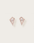 Rose gold earrings with diamond-studded open geometric frames and central round stones