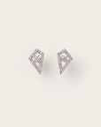White gold earrings with open diamond-shaped frames, featuring a central round diamond surrounded by a pavé border.