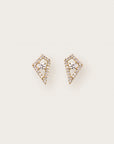 Gold earrings with diamond-studded open geometric frames and central round diamonds