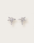 White gold earrings with cluster-set round diamonds in a geometric floral shape