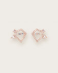Rose gold earrings with open kite-shaped diamond frames, featuring baguette, trillion, and princess-cut diamond accents.