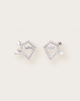 White gold earrings with diamond-studded geometric frames and mixed-cut stone accents
