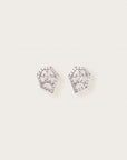 White gold earrings with diamond-studded pentagon frames and marquise-cut center stones