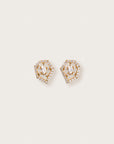 Yellow gold stud earrings featuring open geometric diamond frames with a marquise-cut center stone.