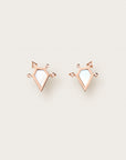 Rose gold earrings with white geometric stone and diamond-studded arrow-like accents