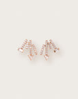 Rose gold earrings with cascading pavé diamond bars, featuring baguette and triangle-cut diamond accents.