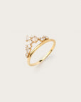 Yellow gold ring with rose-cut and round white diamonds in an asymmetrical cluster